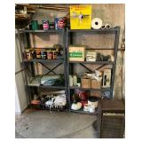 Pair of metal shelves with contents, 30" W x 12" D x 58" T.