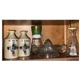 Olive and Vinegar pottery jugs, no corks