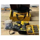 DeWalt 20V drill, 2 batteries, charger and accessory pack