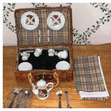 Miniature M J Hummel wicker picnic basket "Umbrella Girl"