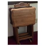 Set of 4 wooden TV trays on stand