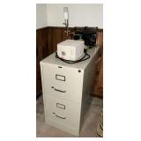 Hirsh 2-drawer file cabinet with key, file folders, APC battery support