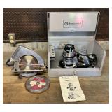 Rockwell router in metal case, Ram ball bearing circular saw 7 1/2"