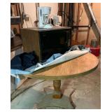 Round wooden kitchen table 48" W, Tappan microwave