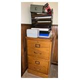 Wood 2-drawer file cabinet, and office supplies