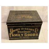 Union Biscuit Co. tin with hinged lid