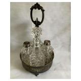 Vintage silverplate and cut glass castor cruet condiment set
