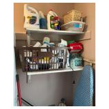 Cleaning supplies, mop bucket, ironing board