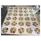 Dresden Plate hand quilted quilt, some stains