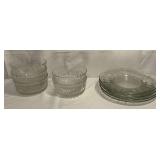 (4) 8" clear glass plates and 5 berry bowls