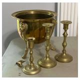 Brass pieces, candle sticks, bull head, etc.
