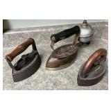 Coleman steam iron, pair of sad irons