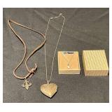 20" L 925 chain no mark found on heart locket, 925 pendant on leather strip
