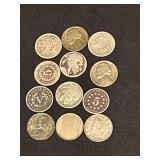 Sheild nickels, wartime nickels, Buffalo nickel, V nickels