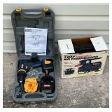 12V Ryobi drill/driver, high performance 3-way emergency air compressor in case
