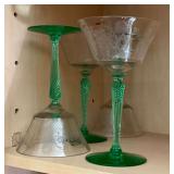 4 Green to clear stemware