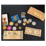 Whitman Publishing Co. vintage play money, souvenir tokens, Skoal token, JFK token,