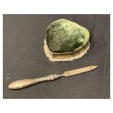 Sterling heart shaped pin cushion and sterling handled nail file