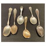 Souvenir and baby spoons, all marked sterling