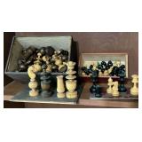 2 sets of wooden chess pieces