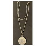 1926-S Peace Silver Dollar with bezel set and unmarked chain
