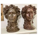 Pair of wooden bust planters