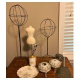 Dresser items, hat stands, hat pin holder, hair receiver
