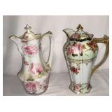 Hand decorated chocolate pot and red label RS Prussia pitcher
