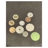Kansas sales tax tokens, KC and St. Louis bus tokens, Red Goose Shoes token, etc.