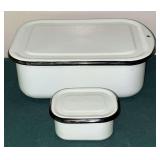 Pair of enamel refrigerator boxes with lids