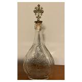 Glass decanter with metal top, 10 1/2" T.