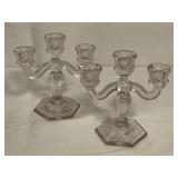 Pair of clear glass candelabras