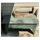Metal base bench 40" L and primitive planter