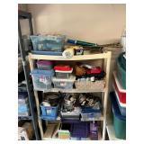 Plastic shelf, 39" W x 13" D x 55" T and contents