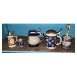 Collection of steins, German and others, up to 5 1/2" T