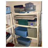 Plastic shelf with assorted totes
