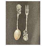 Small spoon and fork marked 835
