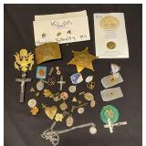 Belt buckles, U.S. Marshall Texas star, religious medallions, money clips