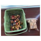 Basket of vintage wooden blocks