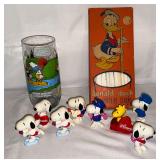 Snoopy figurines, Snoopy glass, Donald Duck straws