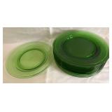 (11) 8" Green Depression Heisey Glass plates