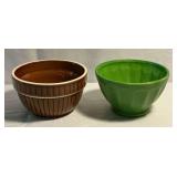 Green and brown crock bowls