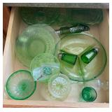 Green Depression Glass pieces