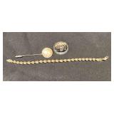 S. Kirk & Son sterling stick pin No. 1667, 925 Italy 7" bracelet, 925 size 8 ring