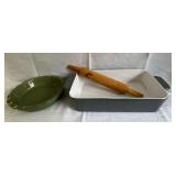 Food Network 14.5" x 8.75" casserole, wooden rolling pin