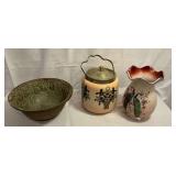 Biscuit jar, vase and bowl