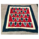 Flannel patchwork hand quilted quilt, some stains