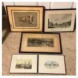 Framed artwork, some vintage up to 19" x 12"