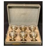 Set of 6 sterling sherbet cups with glass inserts in original box
