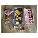 Doll house furniture, dolls, etc.